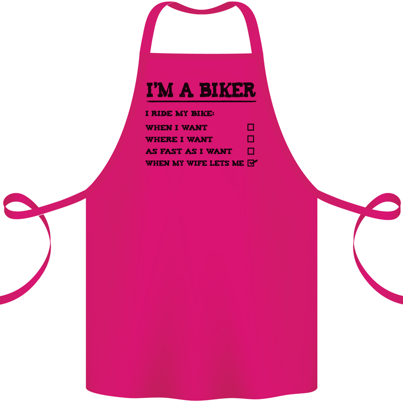 Motorcycle I'm a Biker When My Wife Funny Cotton Apron 100% Organic Pink