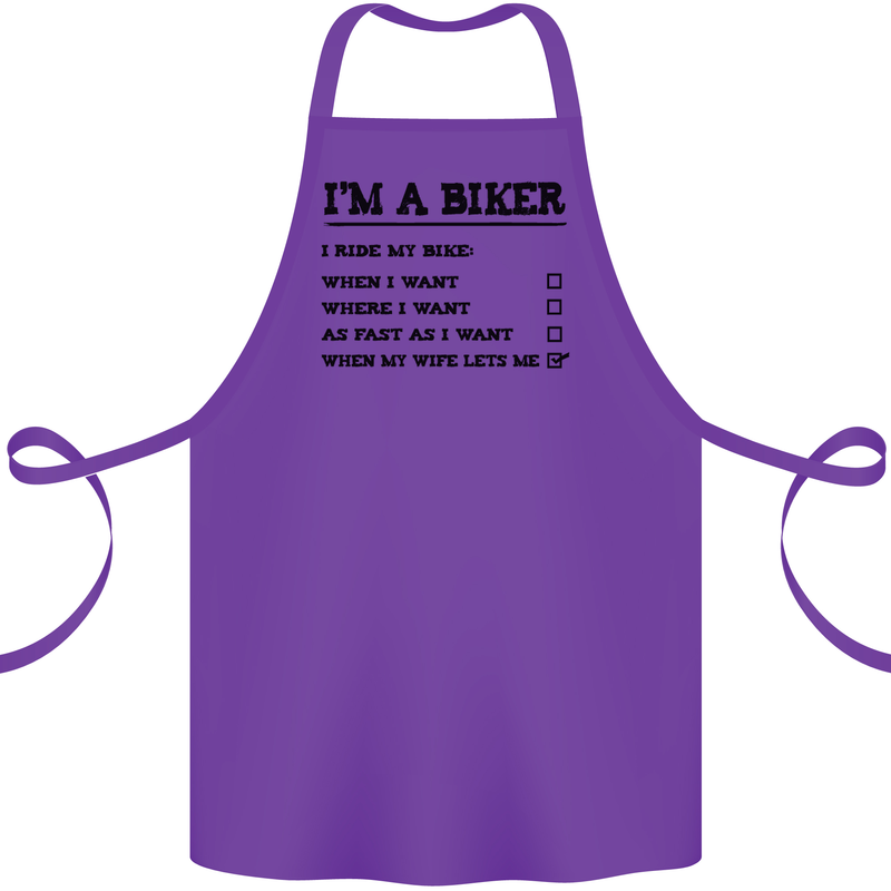 Motorcycle I'm a Biker When My Wife Funny Cotton Apron 100% Organic Purple