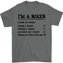 Motorcycle I'm a Biker When My Wife Funny Mens T-Shirt Cotton Gildan Charcoal
