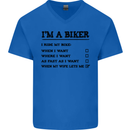 Motorcycle I'm a Biker When My Wife Funny Mens V-Neck Cotton T-Shirt Royal Blue