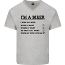 Motorcycle I'm a Biker When My Wife Funny Mens V-Neck Cotton T-Shirt Sports Grey
