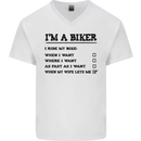 Motorcycle I'm a Biker When My Wife Funny Mens V-Neck Cotton T-Shirt White