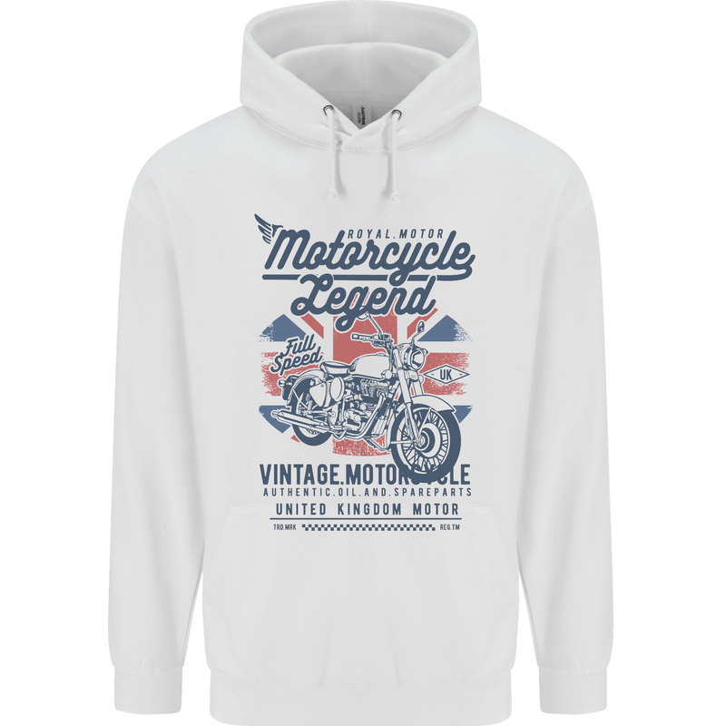 Motorcycle Legend Biker Motorcycle Chopper Mens 80% Cotton Hoodie White