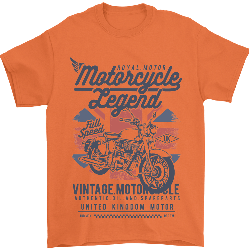 Motorcycle Legend Biker Motorcycle Chopper Mens T-Shirt Cotton Gildan Orange