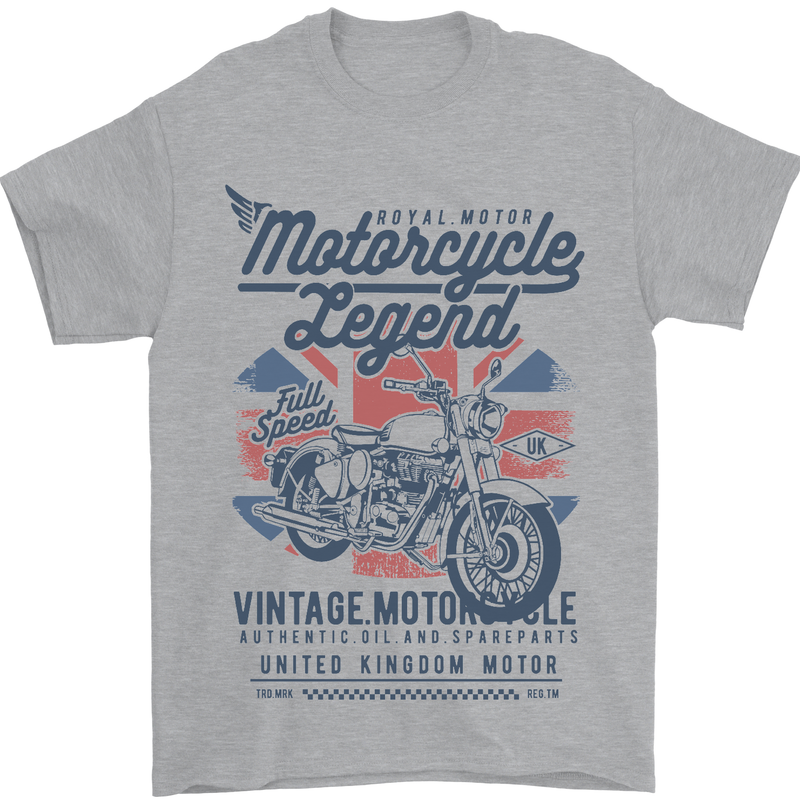 Motorcycle Legend Biker Motorcycle Chopper Mens T-Shirt Cotton Gildan Sports Grey