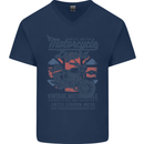 Motorcycle Legend Biker Motorcycle Chopper Mens V-Neck Cotton T-Shirt Navy Blue