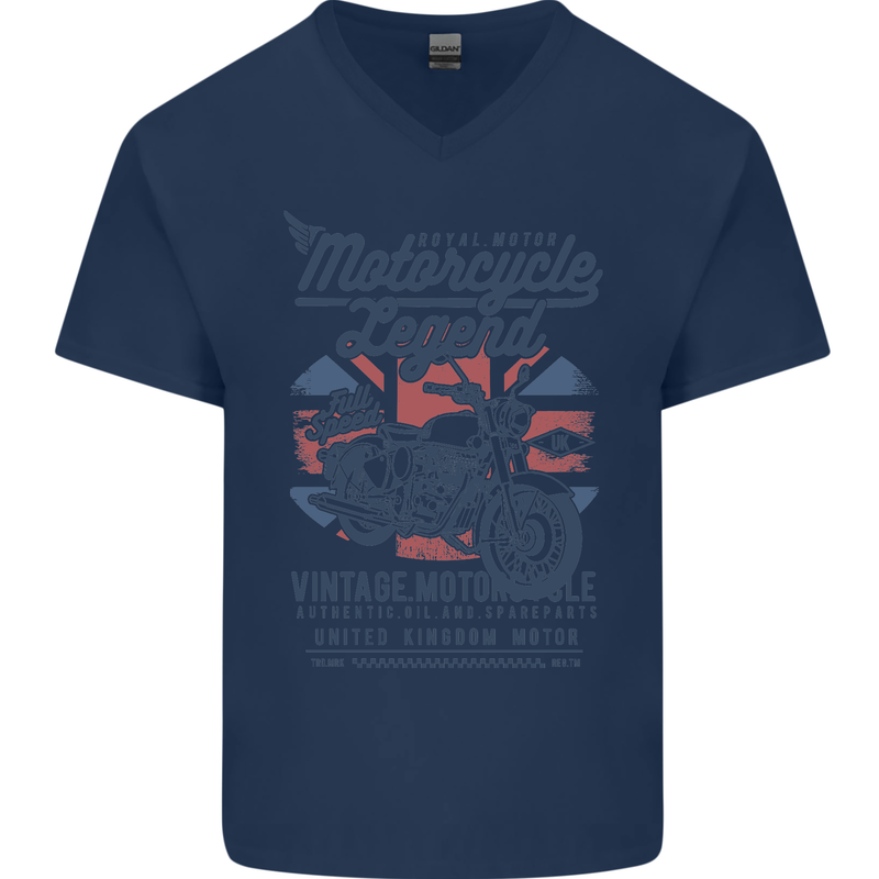 Motorcycle Legend Biker Motorcycle Chopper Mens V-Neck Cotton T-Shirt Navy Blue