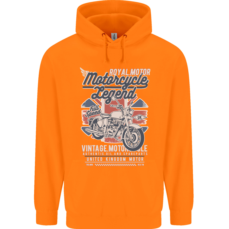 Motorcycle Legend Biker Union Jack British Childrens Kids Hoodie Orange