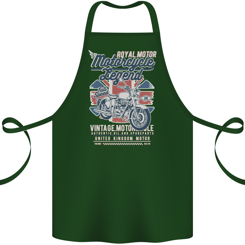 Motorcycle Legend Biker Union Jack British Cotton Apron 100% Organic Forest Green