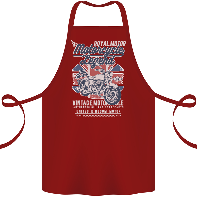 Motorcycle Legend Biker Union Jack British Cotton Apron 100% Organic Maroon