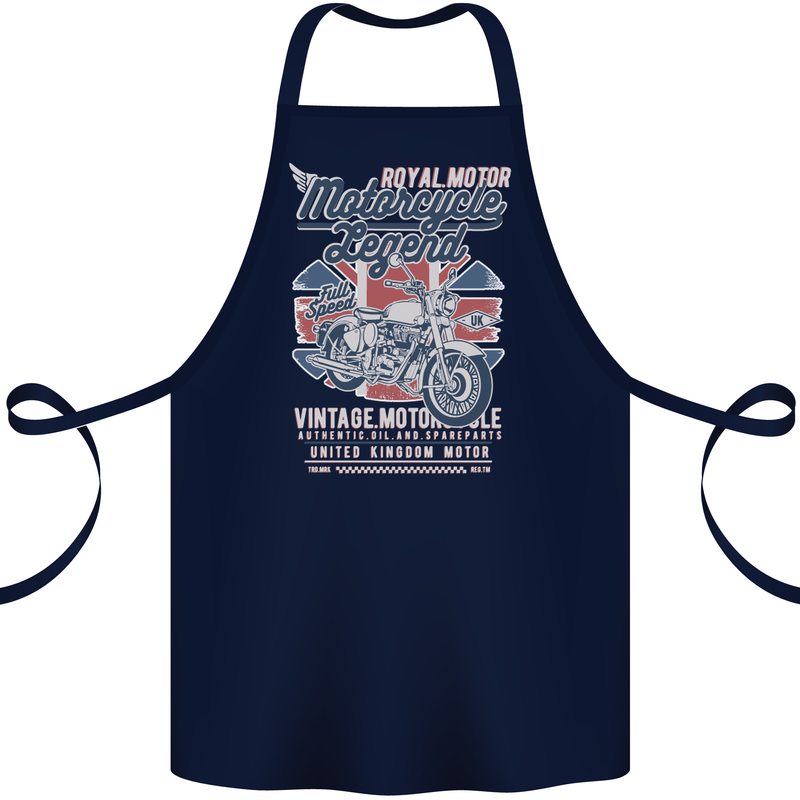 Motorcycle Legend Biker Union Jack British Cotton Apron 100% Organic Navy Blue