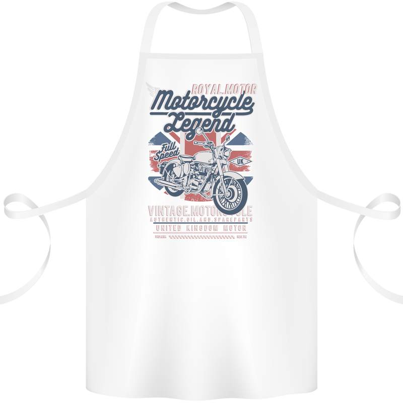 Motorcycle Legend Biker Union Jack British Cotton Apron 100% Organic White