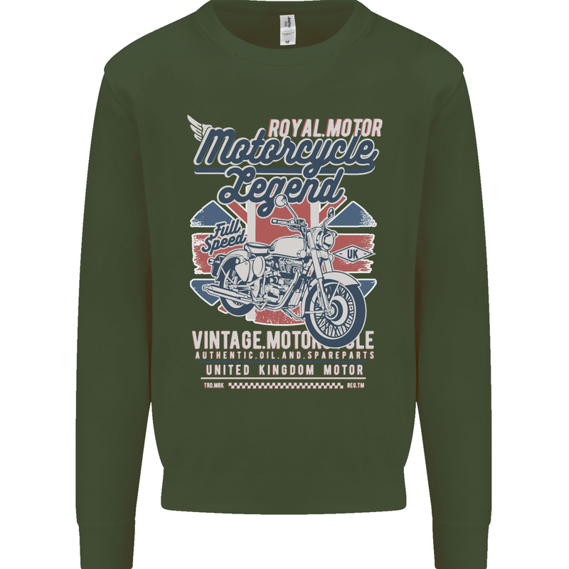 Motorcycle Legend Biker Union Jack British Kids Sweatshirt Jumper Forest Green