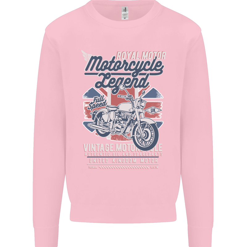 Motorcycle Legend Biker Union Jack British Kids Sweatshirt Jumper Light Pink
