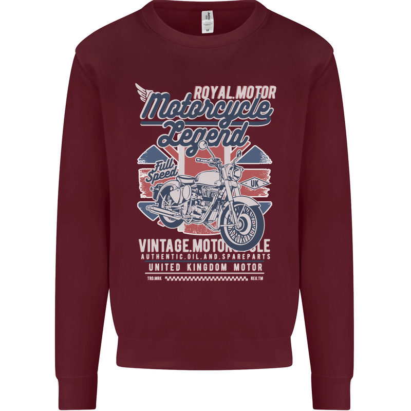 Motorcycle Legend Biker Union Jack British Kids Sweatshirt Jumper Maroon