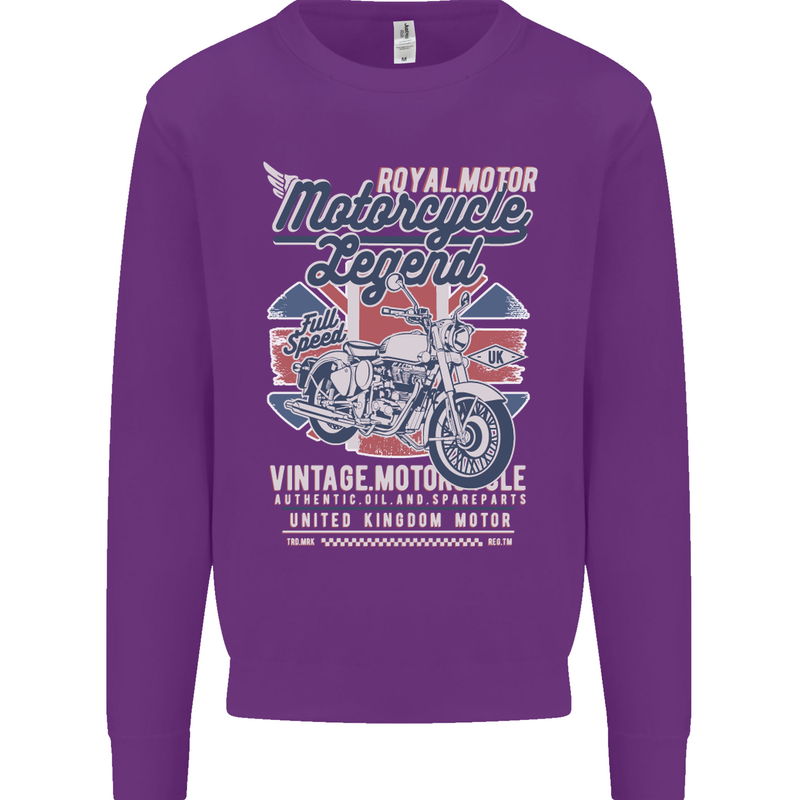 Motorcycle Legend Biker Union Jack British Kids Sweatshirt Jumper Purple