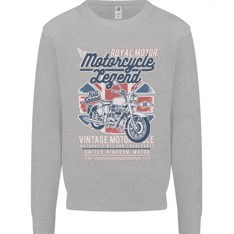 Motorcycle Legend Biker Union Jack British Kids Sweatshirt Jumper Sports Grey