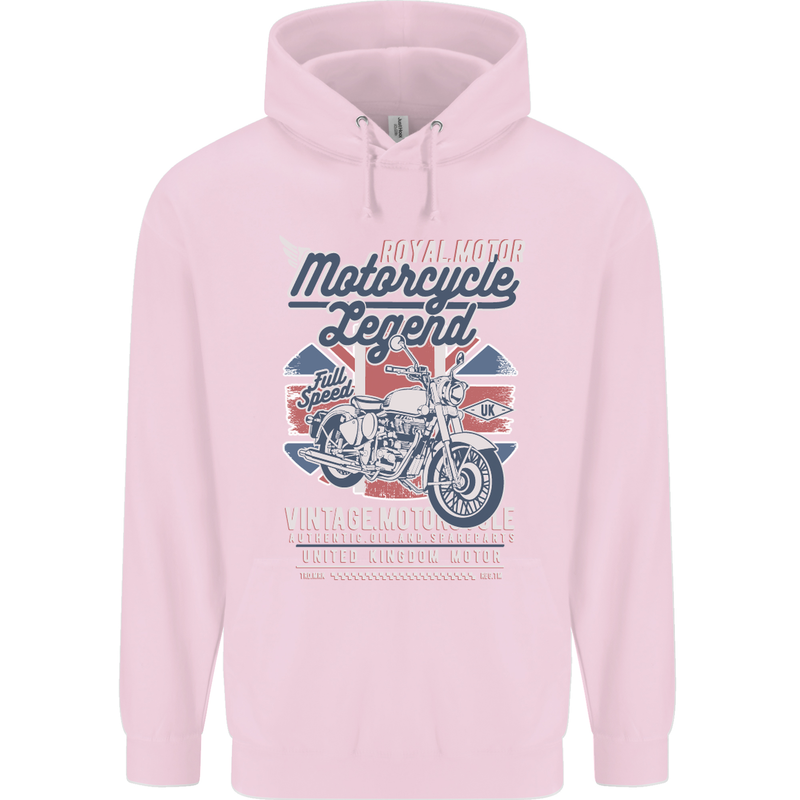 Motorcycle Legend Biker Union Jack British Mens 80% Cotton Hoodie Light Pink