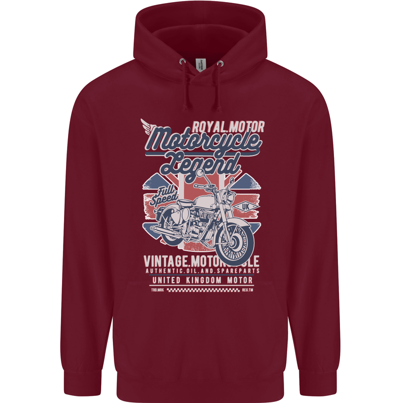 Motorcycle Legend Biker Union Jack British Mens 80% Cotton Hoodie Maroon