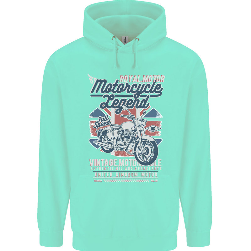 Motorcycle Legend Biker Union Jack British Mens 80% Cotton Hoodie Peppermint