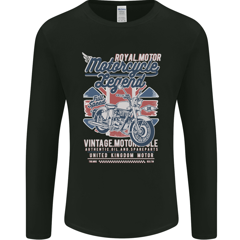 Motorcycle Legend Biker Union Jack British Mens Long Sleeve T-Shirt Black