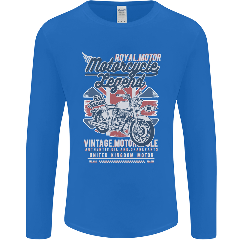 Motorcycle Legend Biker Union Jack British Mens Long Sleeve T-Shirt Royal Blue