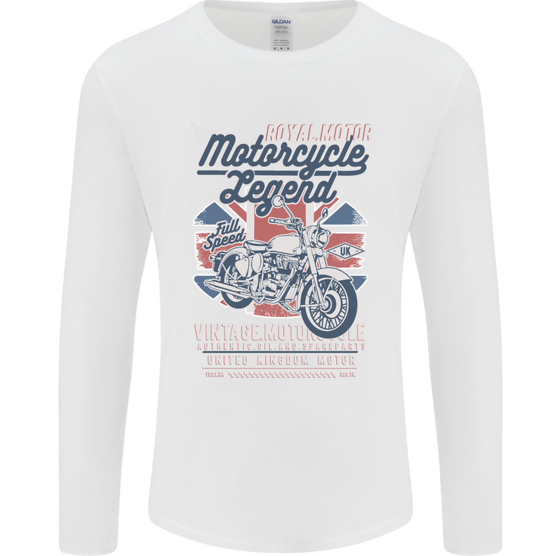 Motorcycle Legend Biker Union Jack British Mens Long Sleeve T-Shirt White