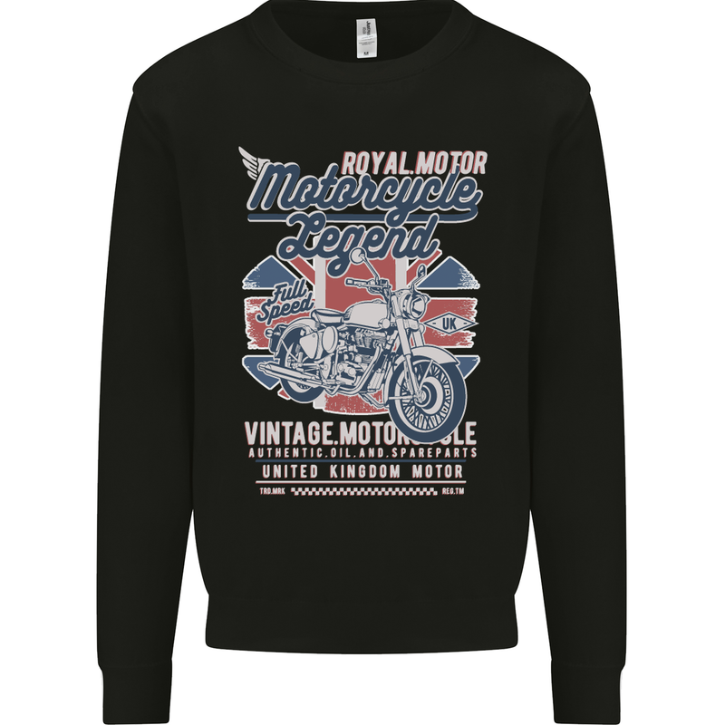 Motorcycle Legend Biker Union Jack British Mens Sweatshirt Jumper Black