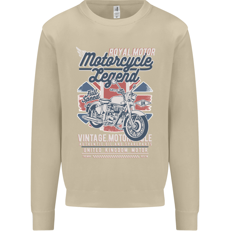 Motorcycle Legend Biker Union Jack British Mens Sweatshirt Jumper Sand