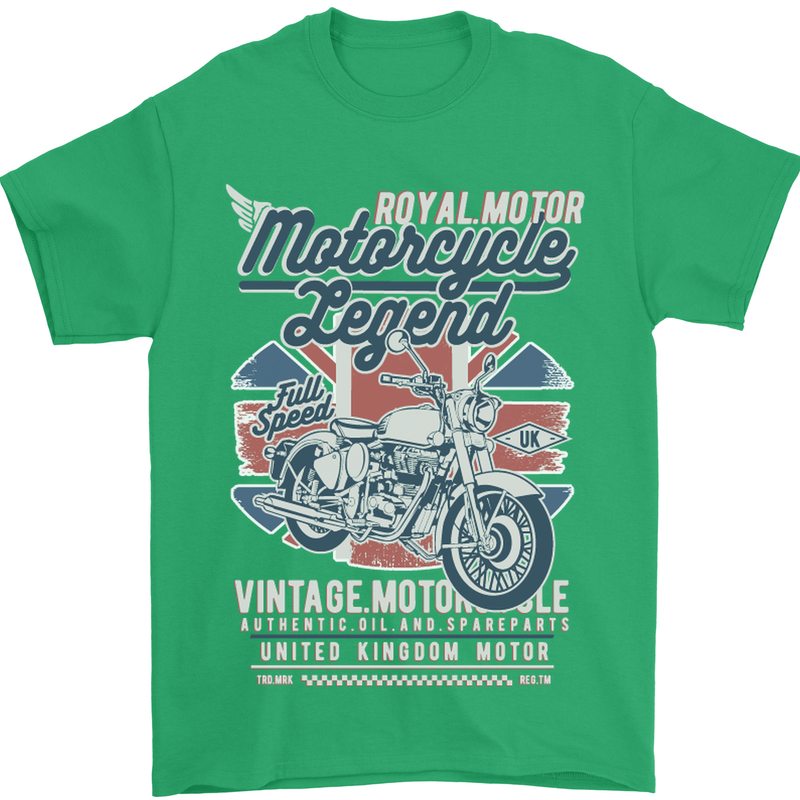 Motorcycle Legend Biker Union Jack British Mens T-Shirt Cotton Gildan Irish Green