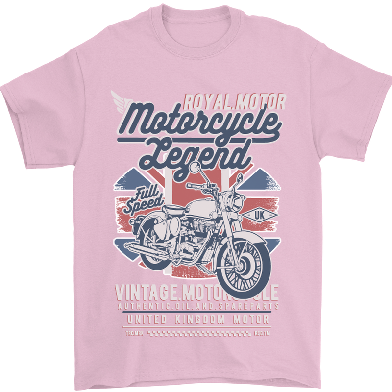 Motorcycle Legend Biker Union Jack British Mens T-Shirt Cotton Gildan Light Pink