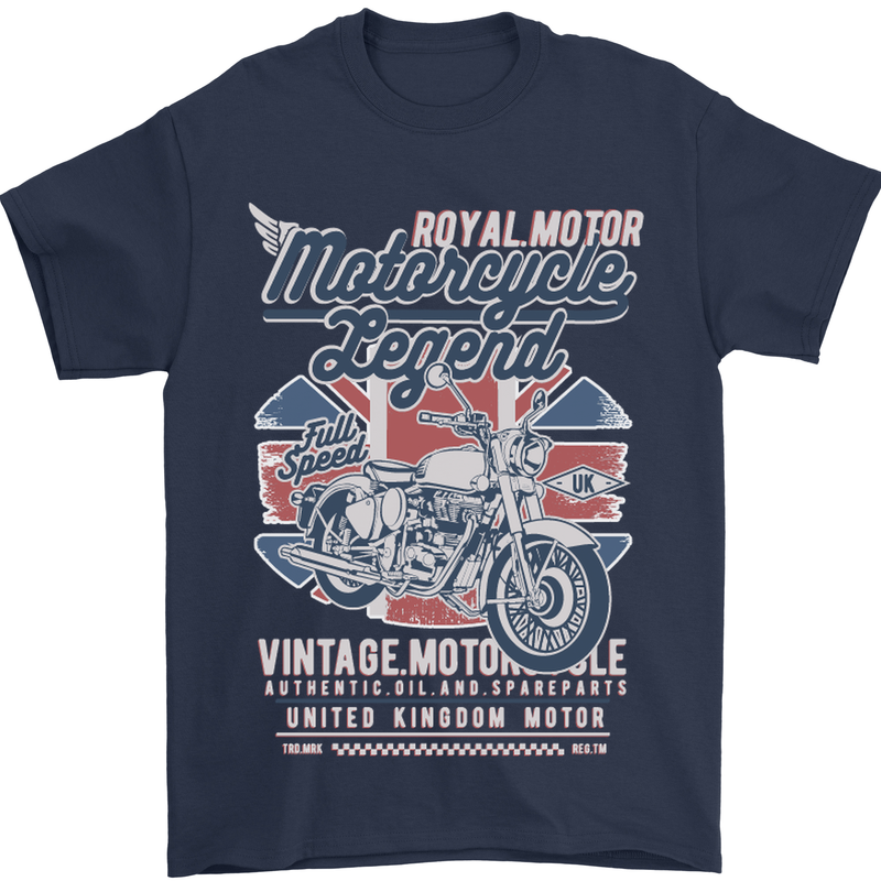 Motorcycle Legend Biker Union Jack British Mens T-Shirt Cotton Gildan Navy Blue