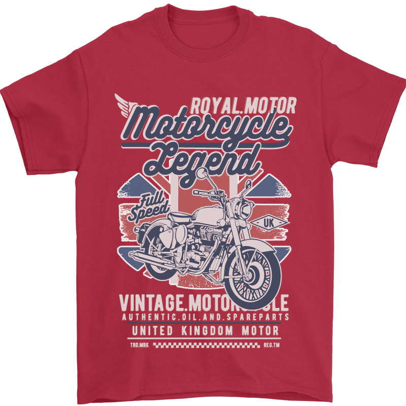 Motorcycle Legend Biker Union Jack British Mens T-Shirt Cotton Gildan Red