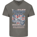 Motorcycle Legend Biker Union Jack British Mens V-Neck Cotton T-Shirt Charcoal