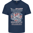 Motorcycle Legend Biker Union Jack British Mens V-Neck Cotton T-Shirt Navy Blue