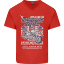 Motorcycle Legend Biker Union Jack British Mens V-Neck Cotton T-Shirt Red