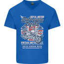 Motorcycle Legend Biker Union Jack British Mens V-Neck Cotton T-Shirt Royal Blue