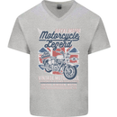 Motorcycle Legend Biker Union Jack British Mens V-Neck Cotton T-Shirt Sports Grey