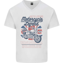 Motorcycle Legend Biker Union Jack British Mens V-Neck Cotton T-Shirt White