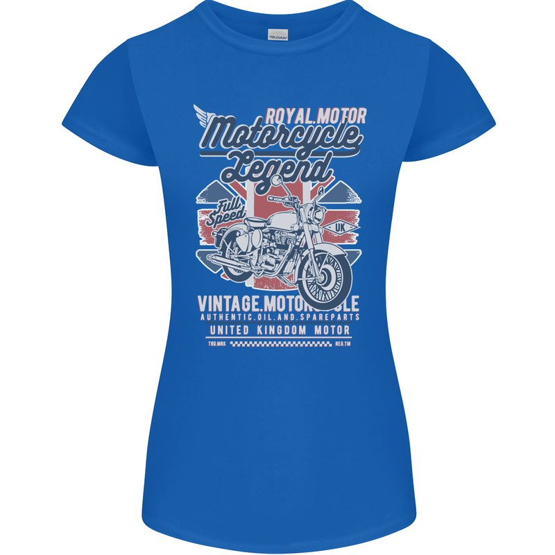 Motorcycle Legend Biker Union Jack British Womens Petite Cut T-Shirt Royal Blue
