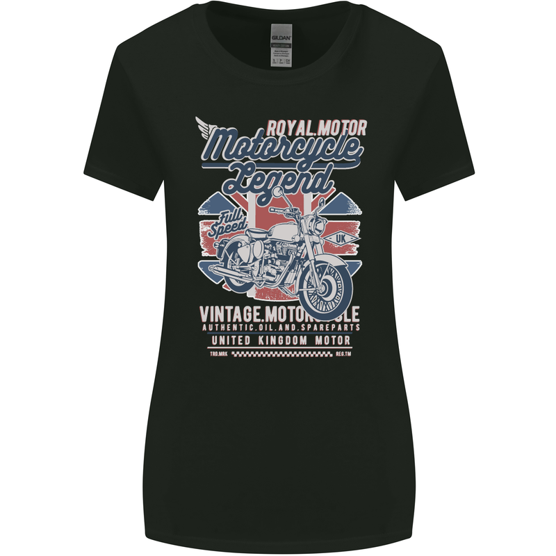 Motorcycle Legend Biker Union Jack British Womens Wider Cut T-Shirt Black
