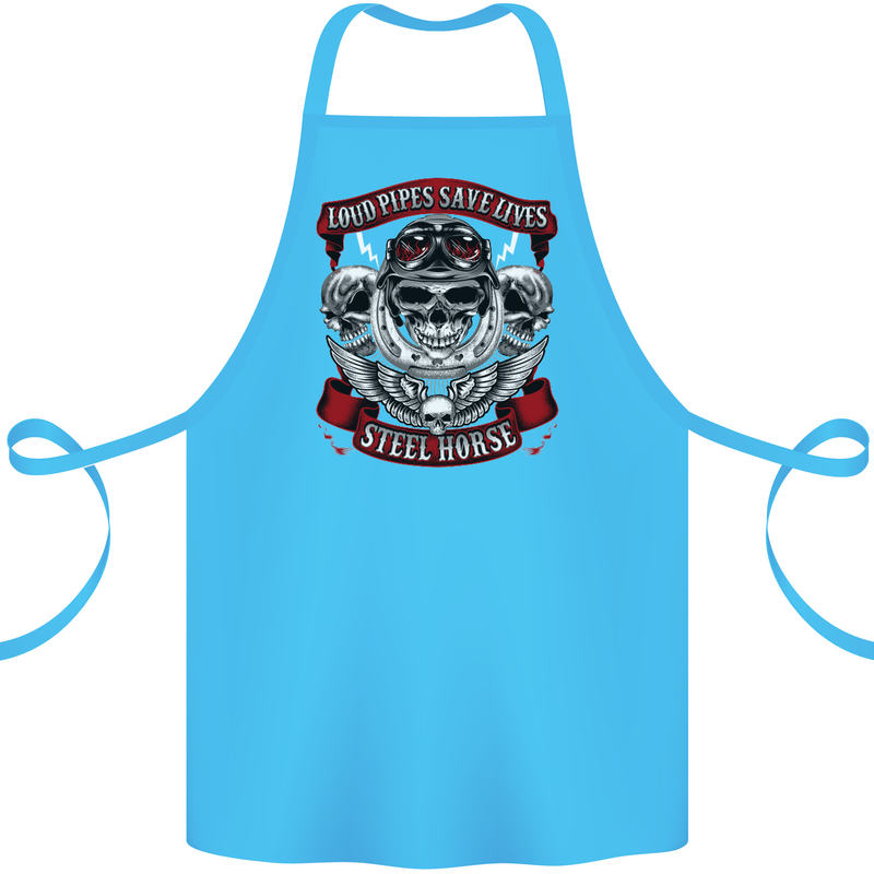 Motorcycle Lound Pipes Saves Lives Biker Cotton Apron 100% Organic Turquoise