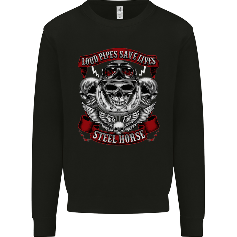 Motorcycle Lound Pipes Saves Lives Biker Kids Sweatshirt Jumper Black
