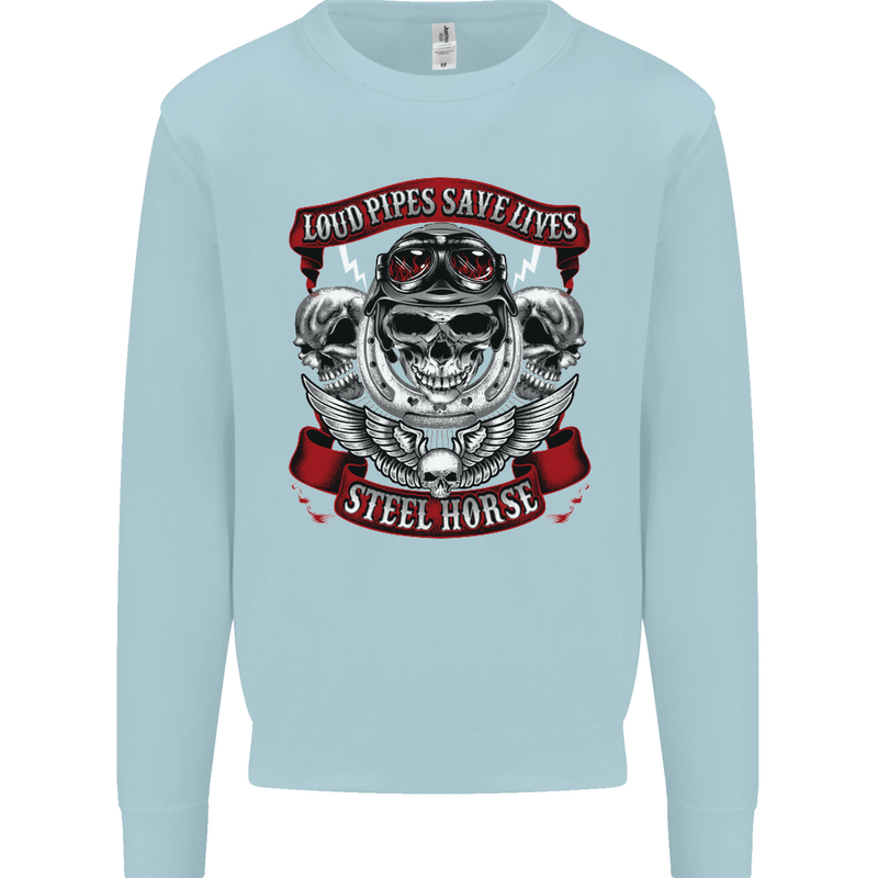 Motorcycle Lound Pipes Saves Lives Biker Kids Sweatshirt Jumper Light Blue