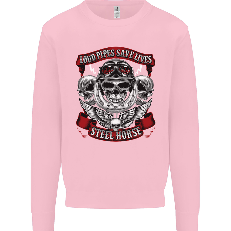 Motorcycle Lound Pipes Saves Lives Biker Kids Sweatshirt Jumper Light Pink