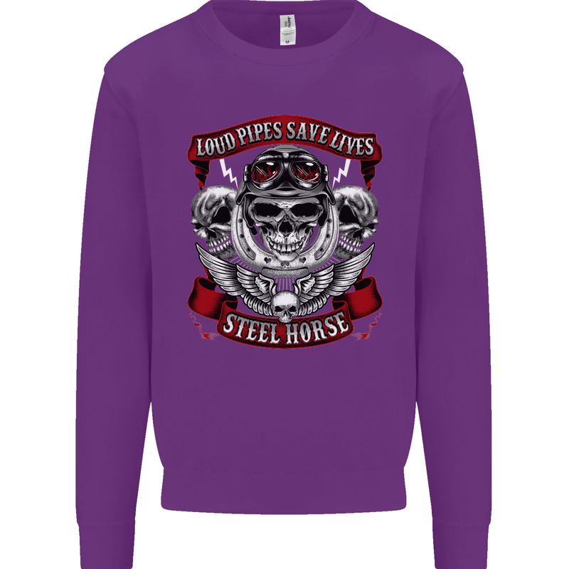 Motorcycle Lound Pipes Saves Lives Biker Kids Sweatshirt Jumper Purple