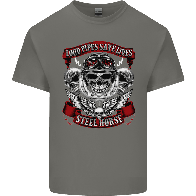 Motorcycle Lound Pipes Saves Lives Biker Kids T-Shirt Childrens Charcoal