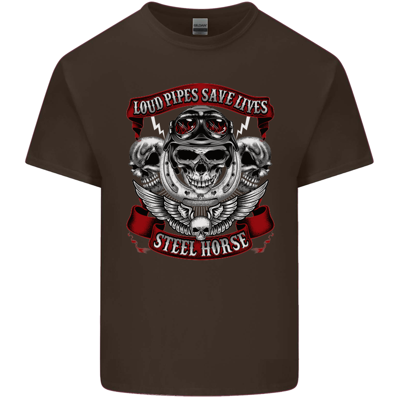 Motorcycle Lound Pipes Saves Lives Biker Kids T-Shirt Childrens Chocolate