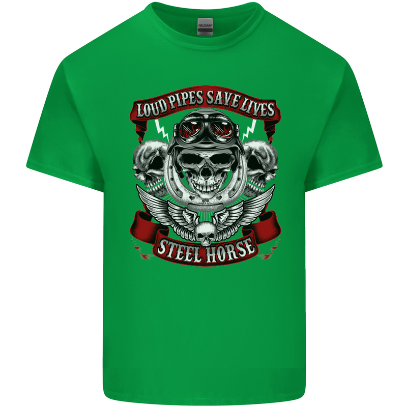 Motorcycle Lound Pipes Saves Lives Biker Kids T-Shirt Childrens Irish Green