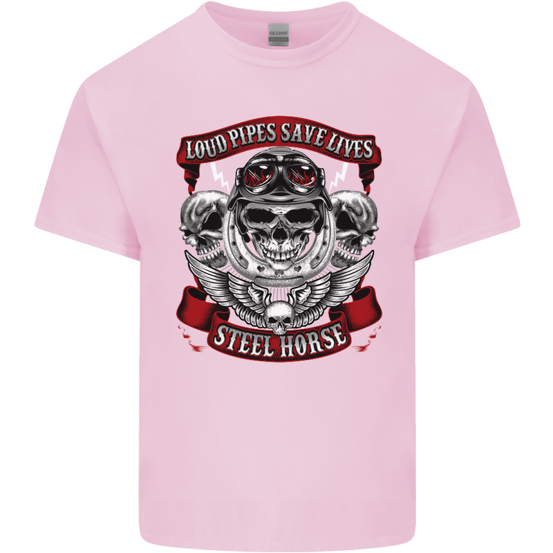 Motorcycle Lound Pipes Saves Lives Biker Kids T-Shirt Childrens Light Pink